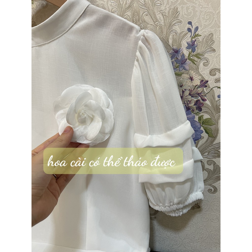 Đầm tiểu thư công chúa màu trắng phối nơ tay xếp bo mặc đi dự tiệc, đi chơi dễ thương duyên dáng VADA.vn – (Đ143) | BigBuy360 - bigbuy360.vn