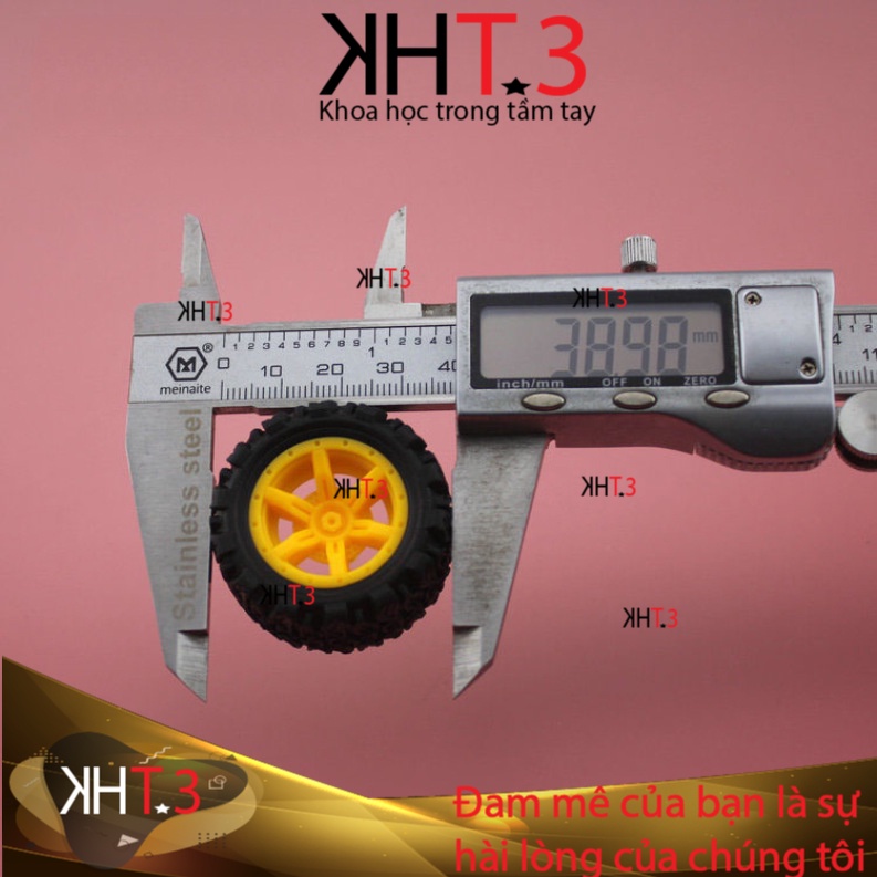 Bánh xe cao su màu vàng, lỗ trục 2mm, đường kính 40mm