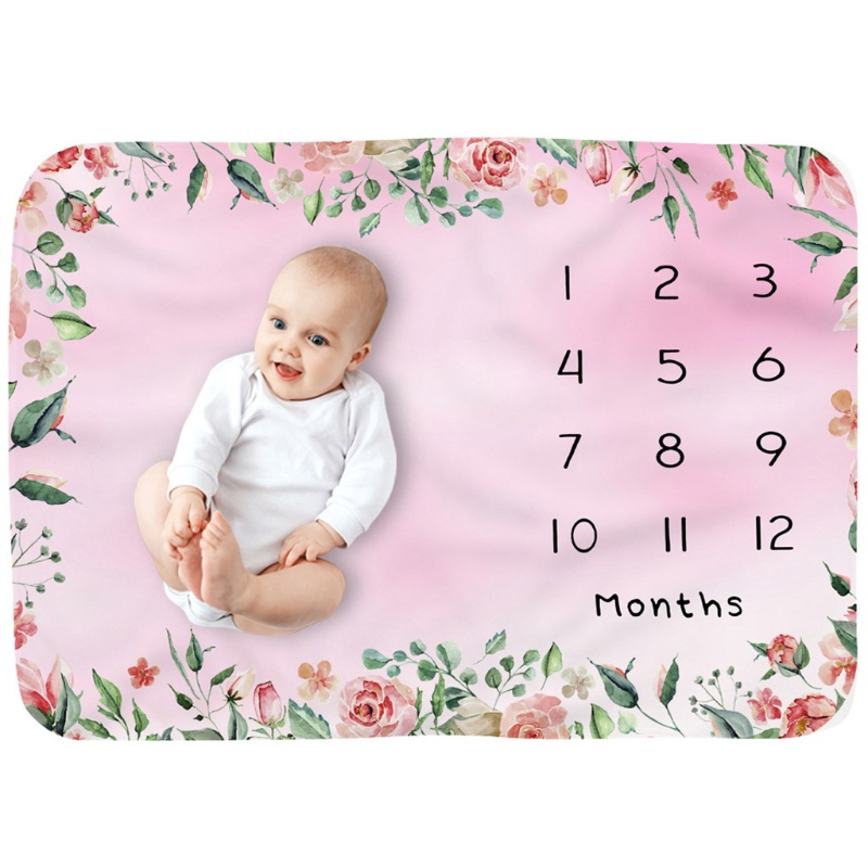 Chăn Flannel Mềm Mại In Họa Tiết Hoa Đánh Dấu Cột Mốc Phát Triển Theo Tháng Làm Phụ Kiện Chụp Ảnh Cho Bé