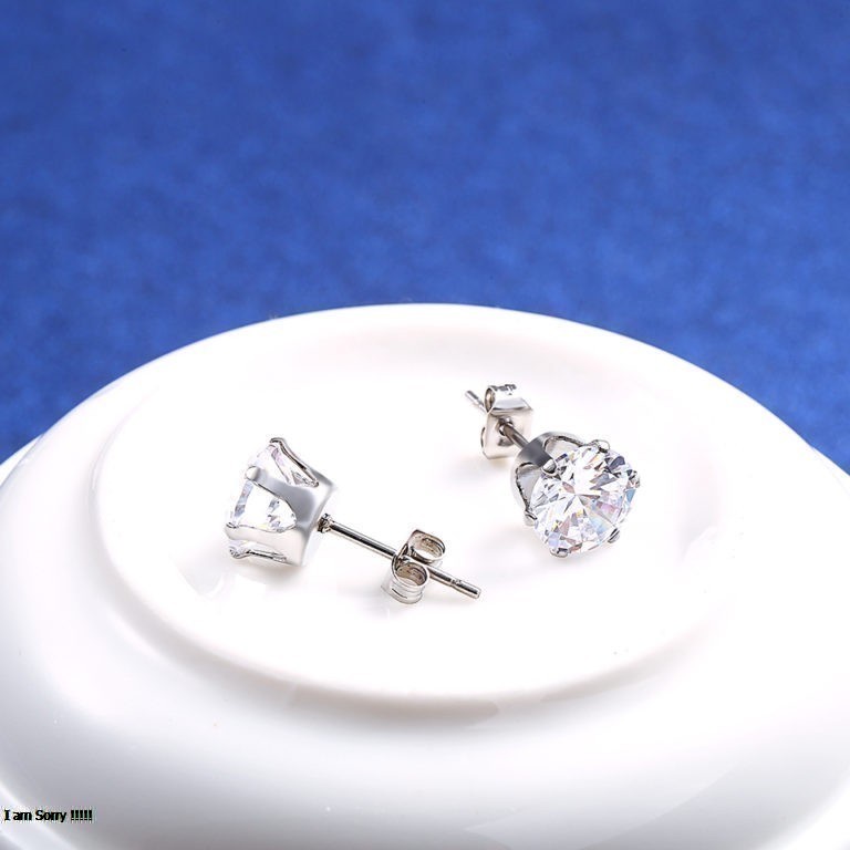 Bông Tai Nam Inox Cao Cấp Đá Tròn Trắng Cá Tính Thép không Gỉ- QCBTN04