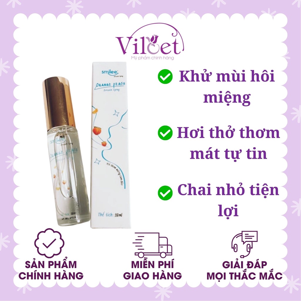 Xịt thơm miệng vị cam đào Smilee 10ml, khử mùi hôi, hơi thở thơm mát - Shop Viloet