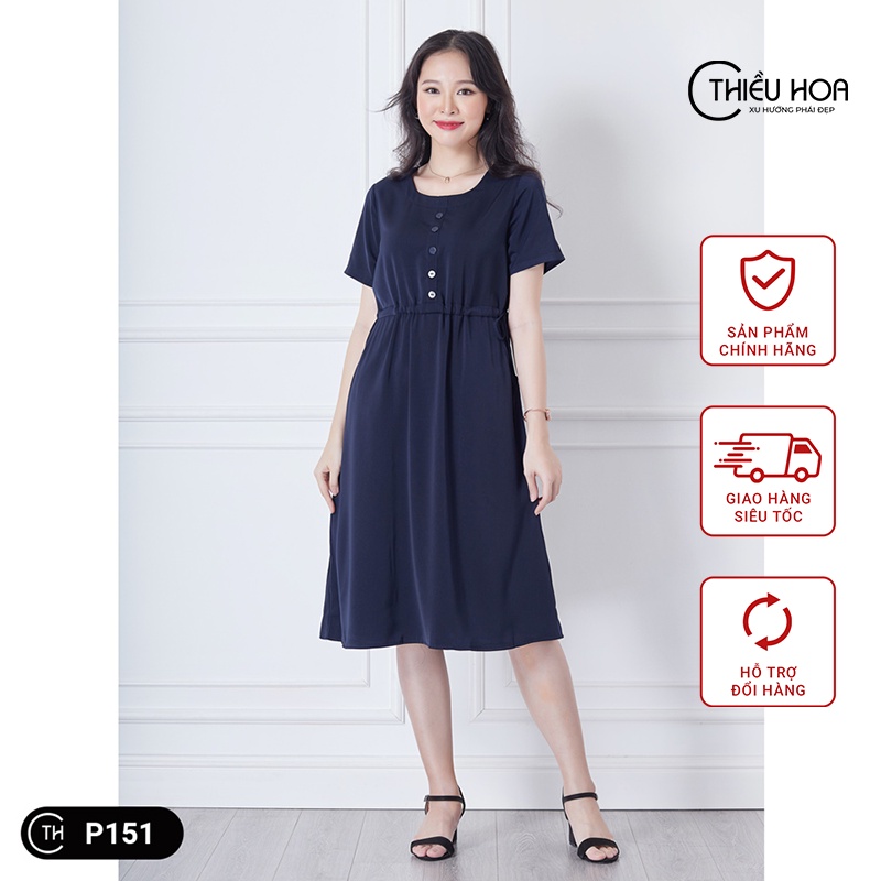 Đầm Trung Niên Đẹp thiết kế lên dáng rất đẹp chất vải mềm mại cực thoáng mát THIỀU HOA P151