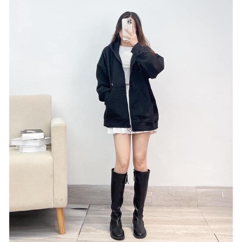 Áo hoodi nỉ xốp ô mới - Áo khoác có mũ nỉ dáng basic