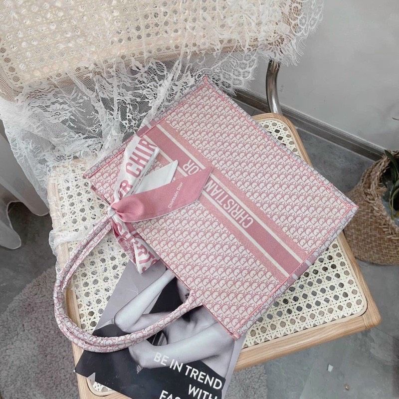 Túi Dior book tote bag - đen, hồng - Phương Bống shop