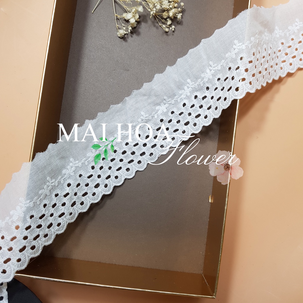 [Size 6cm] Cuộn ren viền trang trí quần áo chất vải thô boi trắng thêu hoa B3 Maihoafabric
