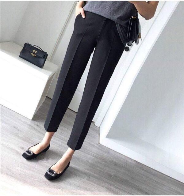 Quần bầu Baggy Aidenshop Quần vải bầu công sở có đáp bụng(full size)