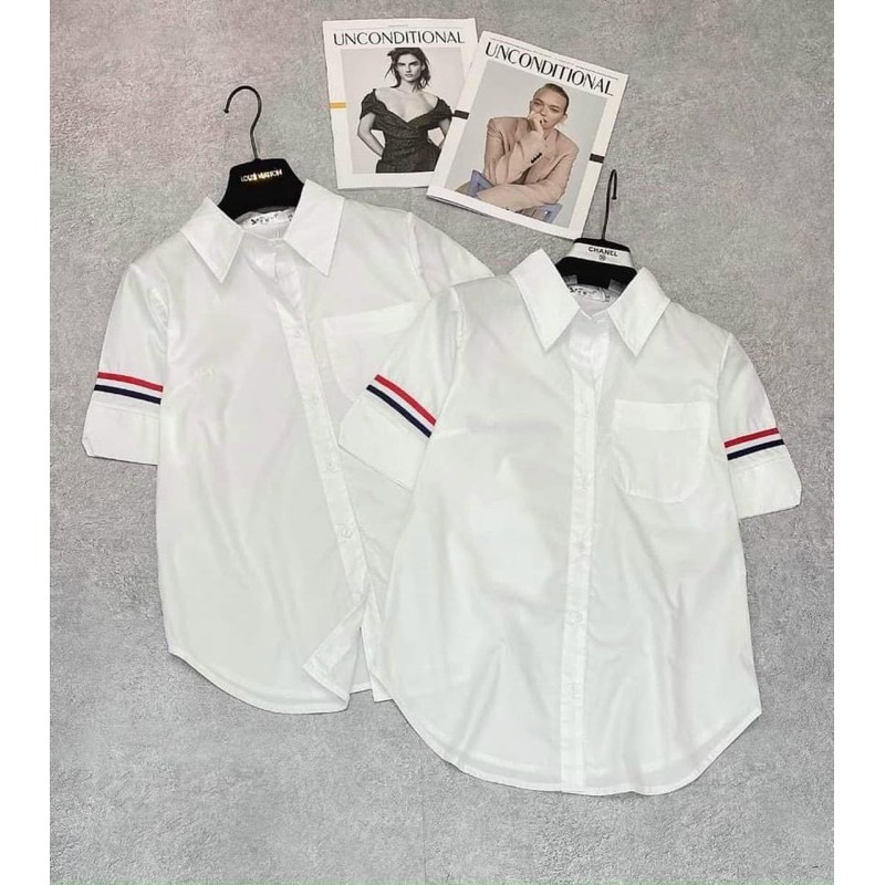 [Mã WASKT410K giảm 10K đơn 50K] ANU188 - ÁO SƠ MI NỮ TRẮNG ĐŨI CỘC TAY KẺ ĐỎ | BigBuy360 - bigbuy360.vn