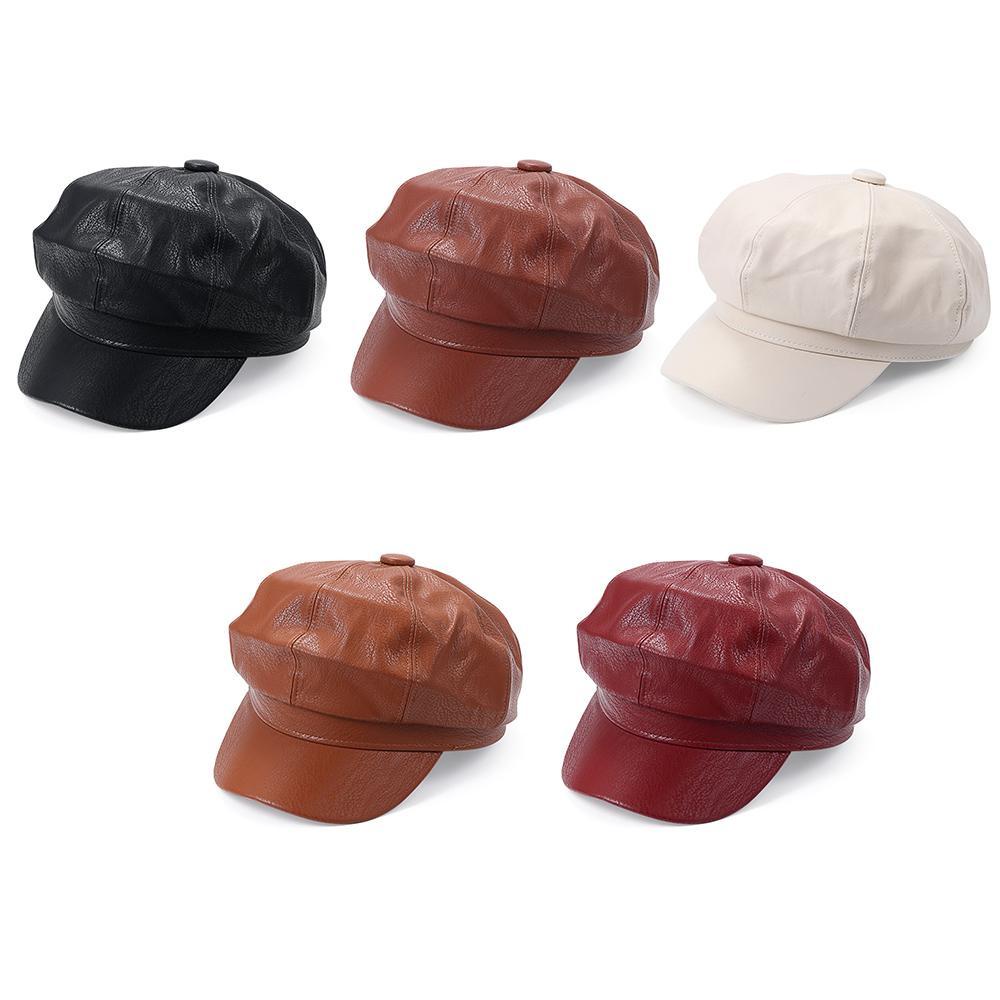 LAY Mũ Beret Da PU Màu Trơn Cho Nữ