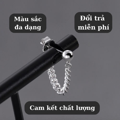 Bông tai Titan chống gỉ phối xích dài phong cách Hàn Quốc -Hoa tai Unisex không Gỉ -HT Small Bạc
