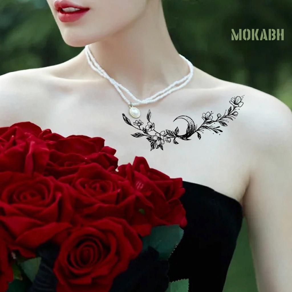 Set 5 Hình Xăm Dán Họa Tiết Trắng Đen Không Phai Màu Có Thể Tháo Rời