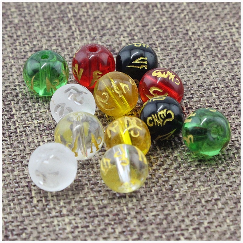 Charm Đá Hạt Tròn Khắc Chữ Mix Vòng Tay Cao Cấp