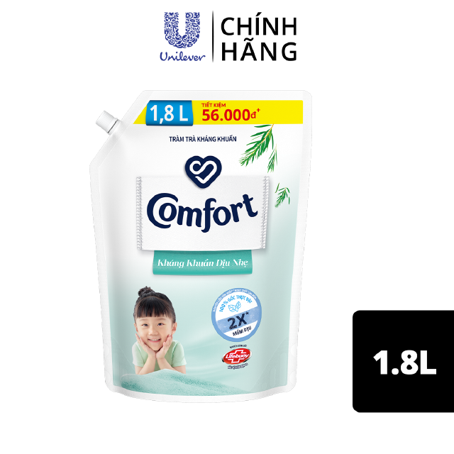Nước Xả Vải Em Bé Comfort Kháng Khuẩn Dịu Nhẹ Với Công Thức Kháng Khuẩn Túi 1.8L