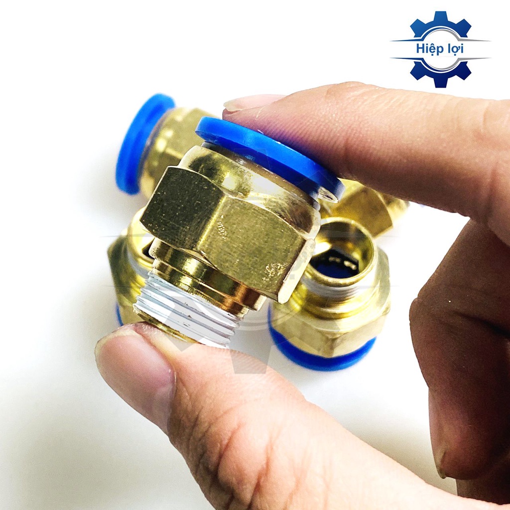 Đầu nối nhanh khí nén PC xanh - cút nối dây hơi khí nén - nối thẳng dây hơi khí nén - nối thẳng 1 đầu ống 1 đầu ren