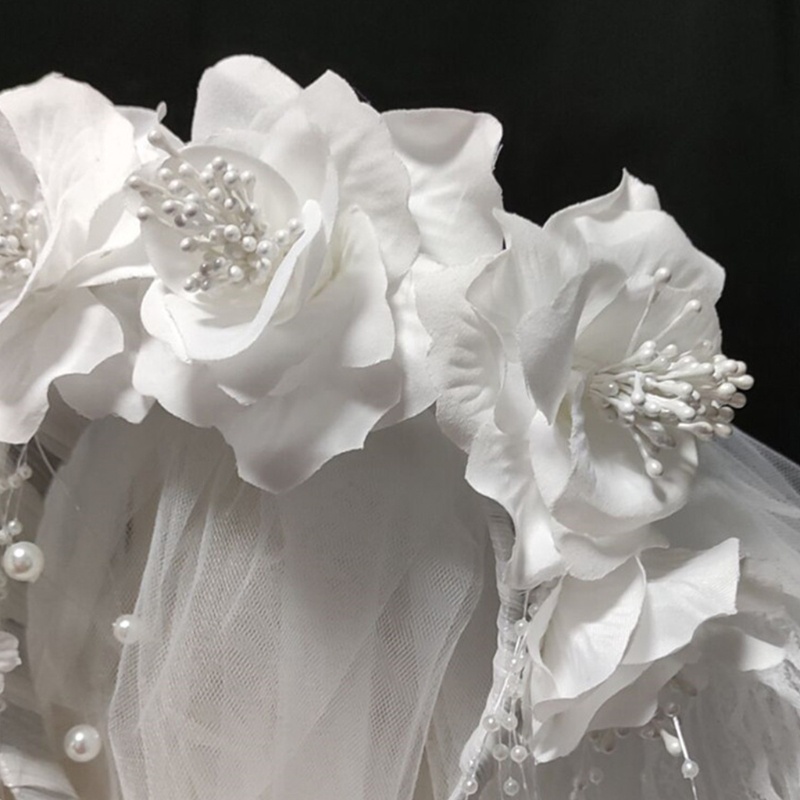 Băng Đô Đội Đầu 3 Tầng Đính Hoa Trắng Và Ngọc Trai Nhân Tạo Phong Cách Vintage Thập Niên 80 Cho Cô Dâu