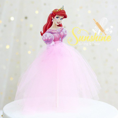 Elsa công chúa nàng tiên cá giấy váy lưới cắm bánh trang trí bánh kem sinh nhật
