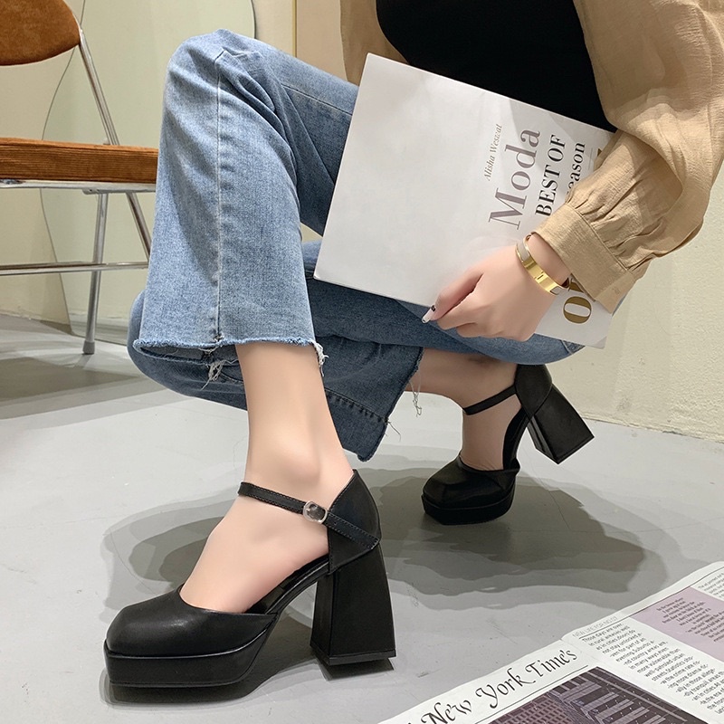 _ Giày cao gót nữ da mịn hở eo siêu xinh xắn