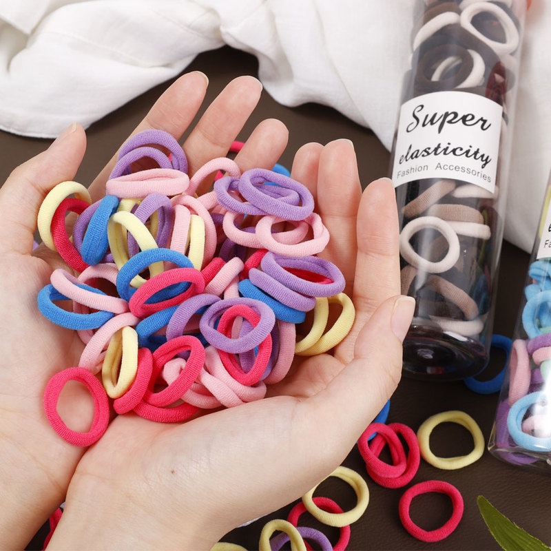Set 100 Dây Buộc Tóc Co Giãn Nhiều Màu Sắc Cho Bé Gái