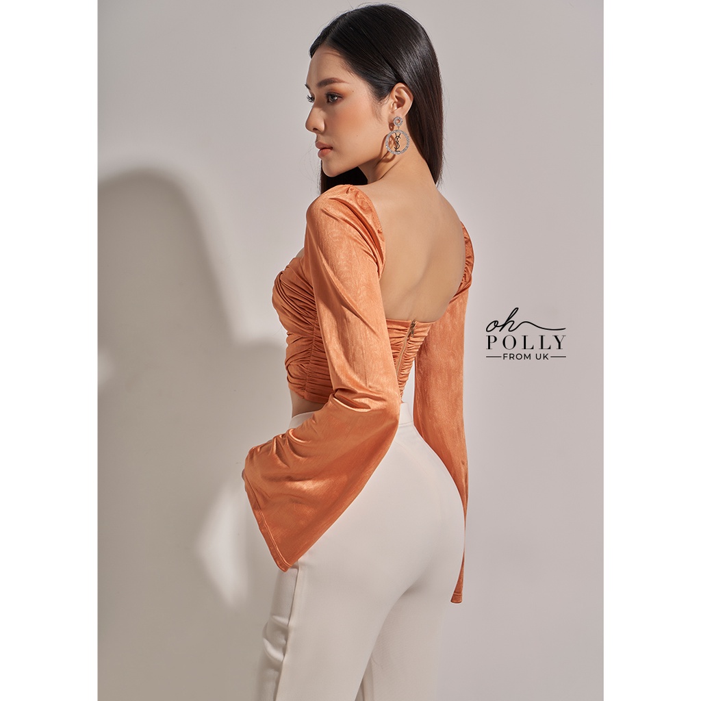 Oh Polly - Áo croptop tay dài khoét ngực, cổ vuông tay dài sexy