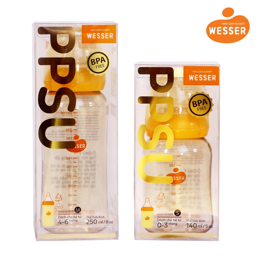 Bình sữa PPSU Wesser cổ hẹp ( 60ml/140ml/250ml )