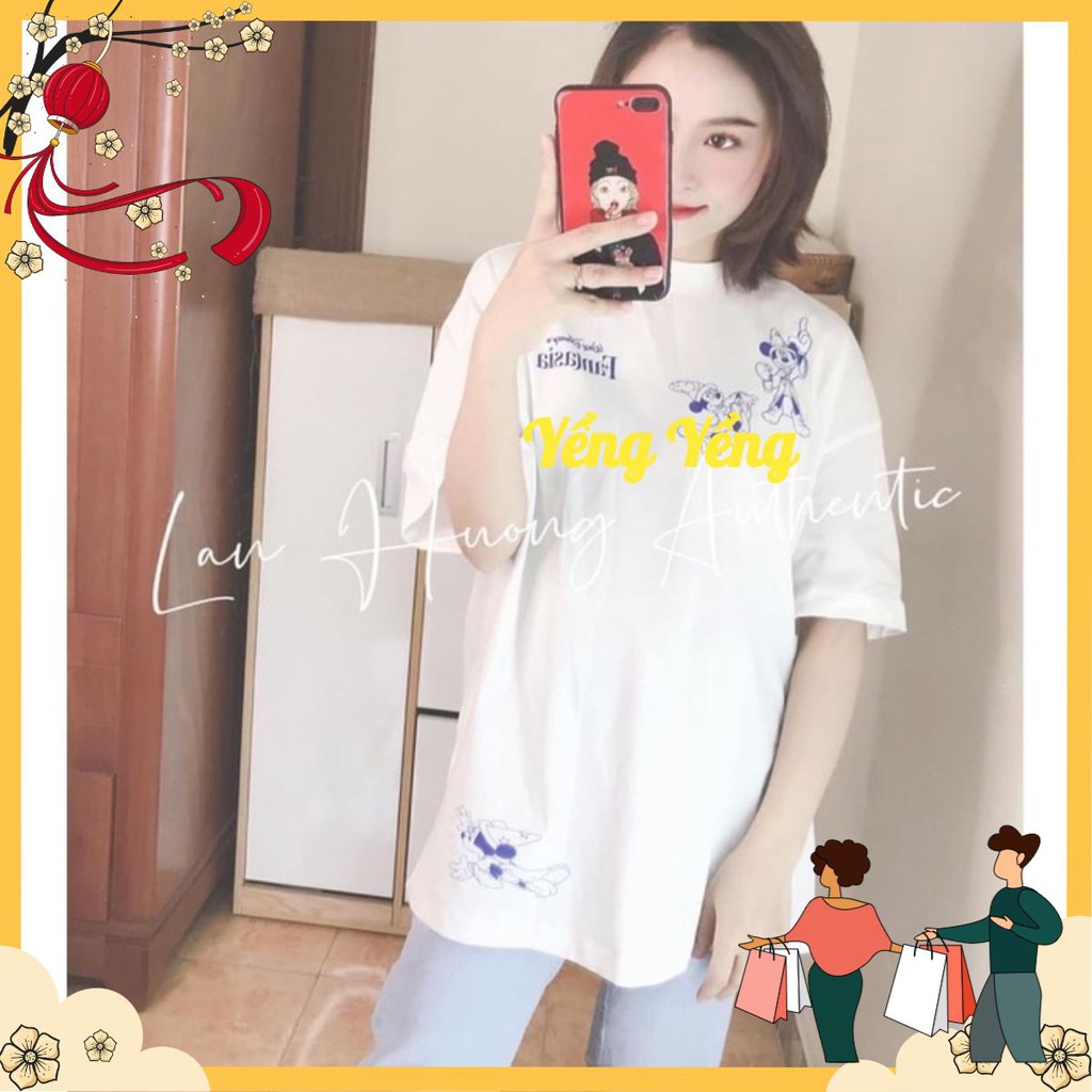 ANU338 - ÁO PHÔNG NỮ TRẮNG MICKEY XANH FANTASI
