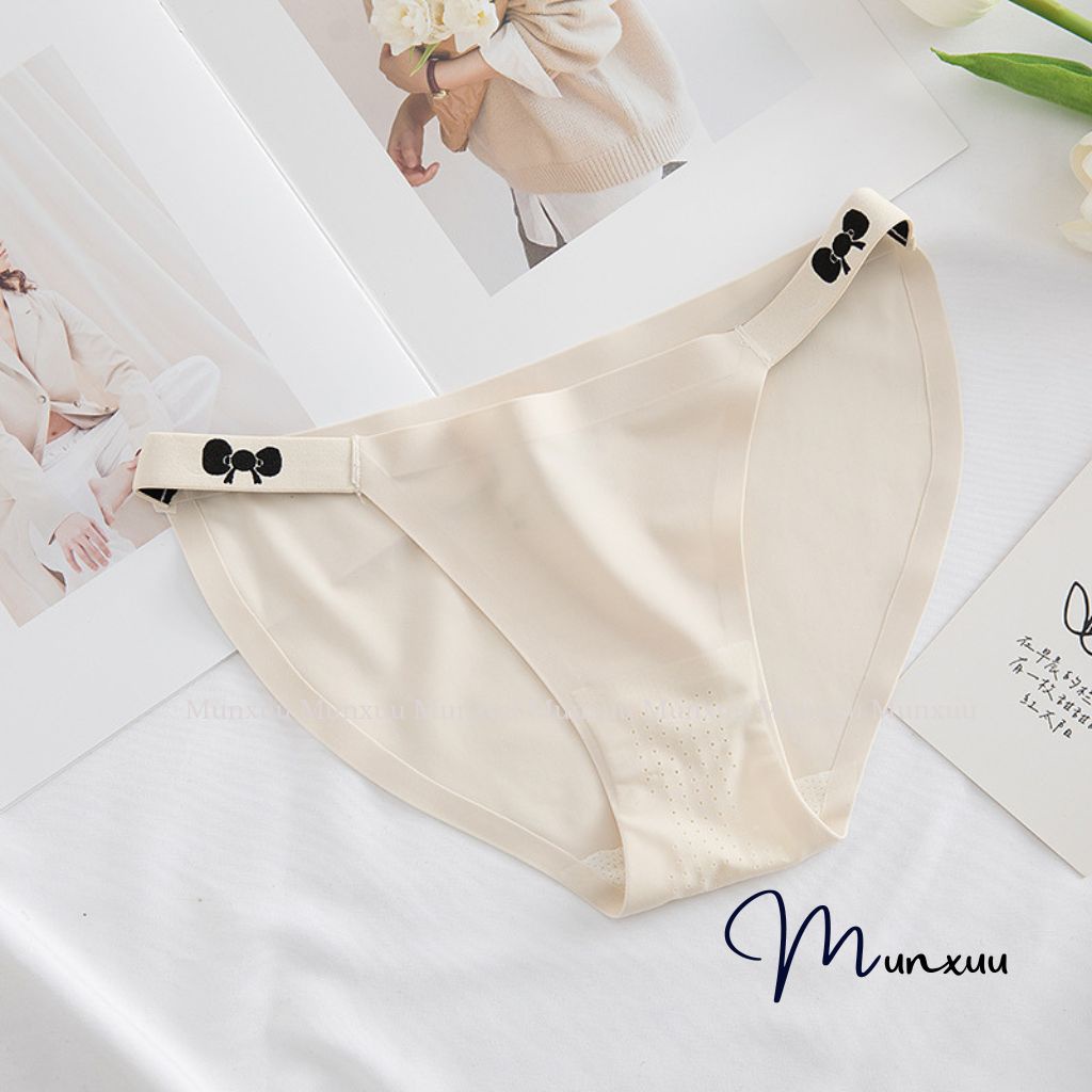 Quần lót nữ vải đúc su cao cấp MUNXUU cạp mảnh viền nơ co dãn kháng khuẩn - QC134