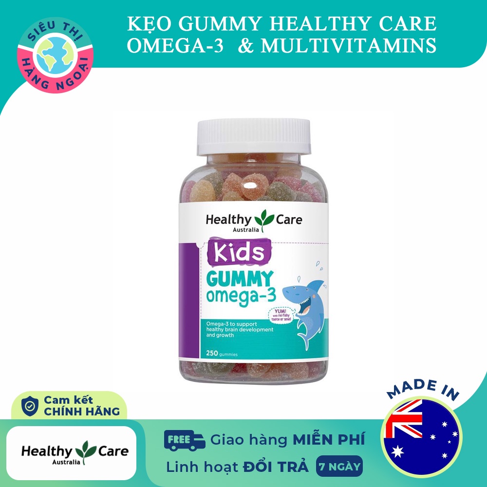 Kẹo Gummy Omega-3 Healthy Care 250 viên của Úc [Giúp bé thông minh, phát triển trí tuệ[