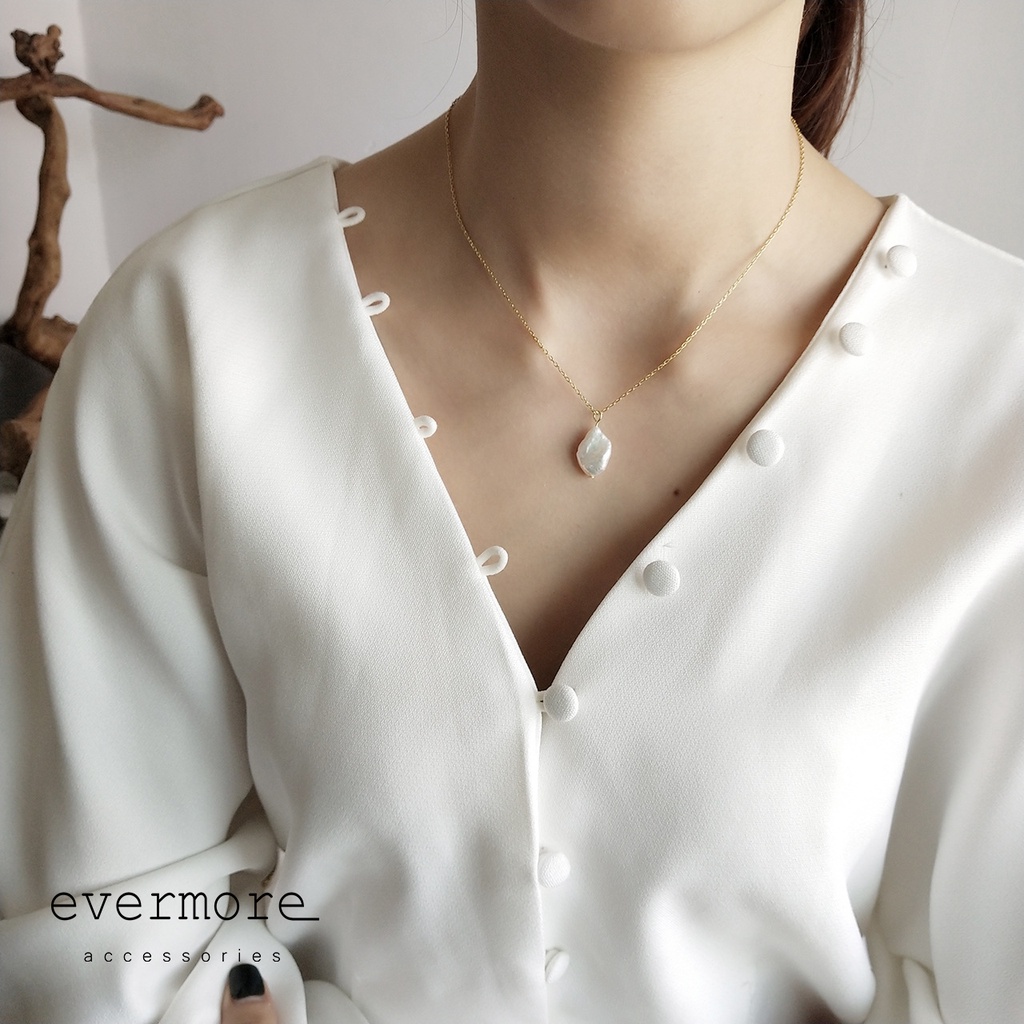 Dây chuyền bạc EVERMORE, vòng cổ mặt ngọc trai nhân tạo bạc ý 925, phong cách minimalist, thanh lịch - D018