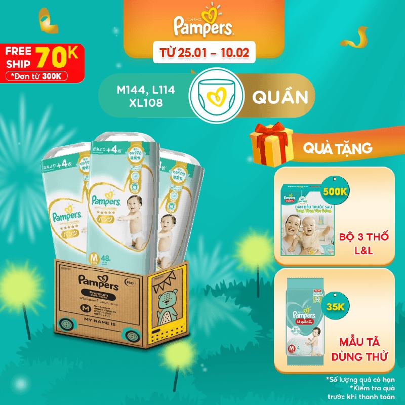 Thùng 3 Tã Quần PAMPERS Nội Địa Cao Cấp Nhật, Size M48 miếng, 6-11kg L38