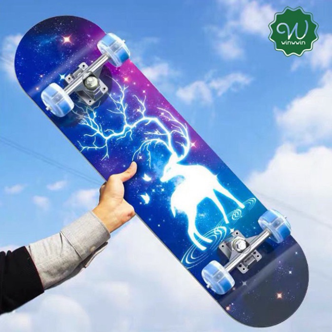 Ván Trượt Thể Thao Skateboard Có Đèn Led Phát Sáng - Ván Trượt Người Lớn Mặt Nhám Cao Cấp Chất Liệu Gỗ Phong Ép 7 Lớp