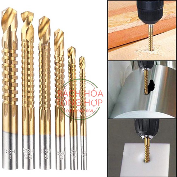 Mũi khoan Bộ 6 mũi khoan răng cưa 3-8mm phủ Titanium