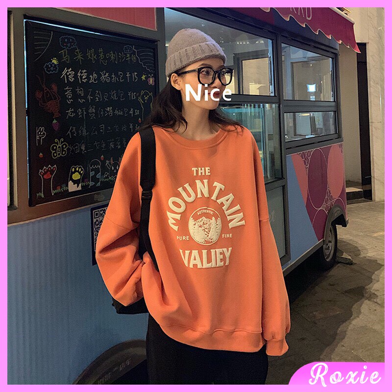 Áo nỉ nữ form rộng cổ tròn dài tay ulzzang Hàn Quốc A55 - Roxie