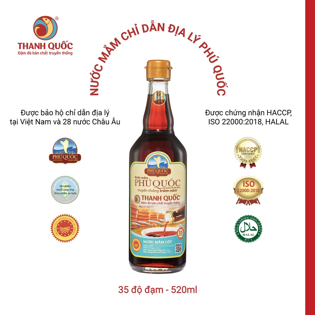Nước Mắm Thanh Quốc Phú Quốc 35/40/43 Độ Đạm 520ml (1 chai)