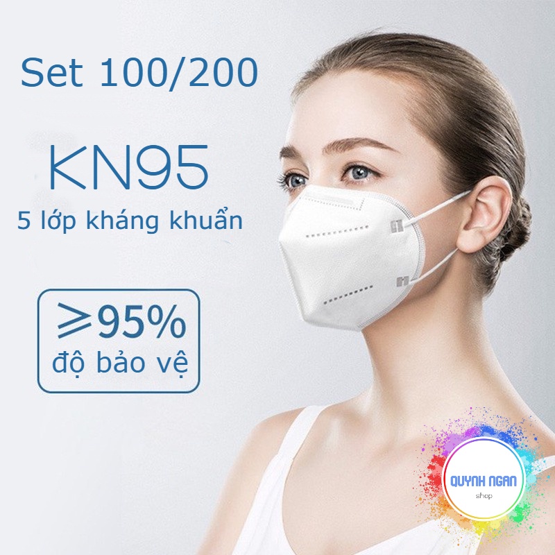 Set 100 khẩu trang KN95 cấu tạo 5 lớp chất liệu an toàn chống vi khuẩn, giọt bắn, bụi mịn PM2.5