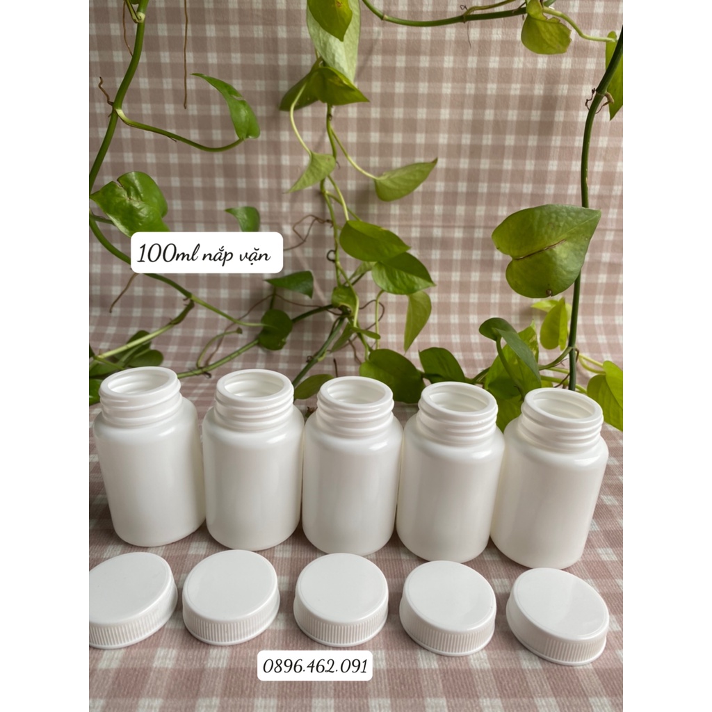 Chai lọ nhựa PP đựng viên nang,viên nén, viên hoàn, dược phẩm  100ml đi kèm màng siu tự dính,hút ẩm 1g