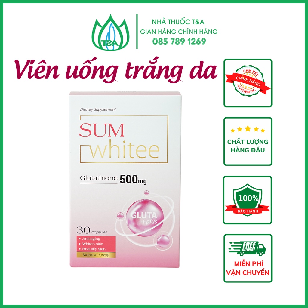 SUM WHITE - Trắng da, viên uống Glutathione 500mg Hộp 30 viên