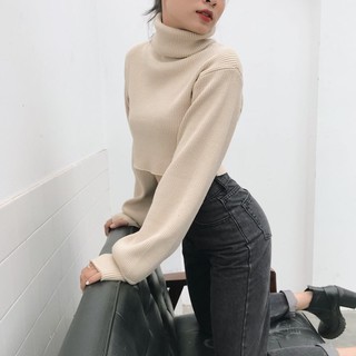 Áo croptop len cổ lọ tay bồng
