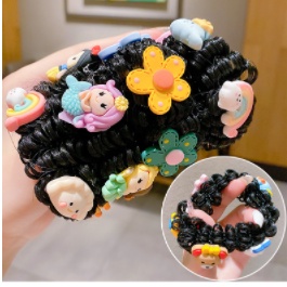 Cột tóc giả búi xoăn kèm icon cho bé gái dễ thương