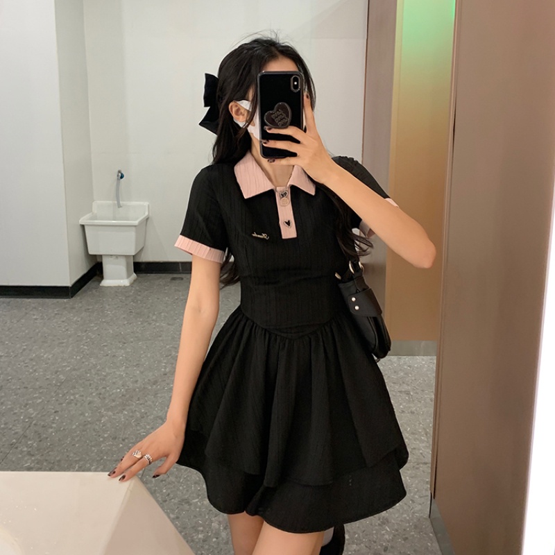 Đầm Polo Cột Dây Nơ Lưng Màu Sắc Tương Phản Thời Trang Mùa Hè Cho Nữ Năng Động Thể Thao