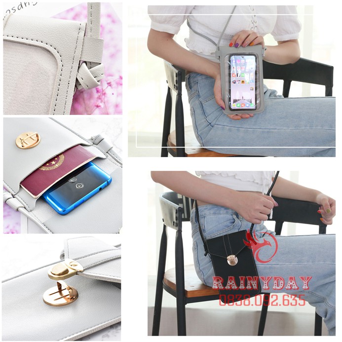 Túi đeo chéo nữ nhỏ mini đựng điện thoại đi chơi thời trang bằng da 2 ngăn sau trong suốt cảm ứng | BigBuy360 - bigbuy360.vn