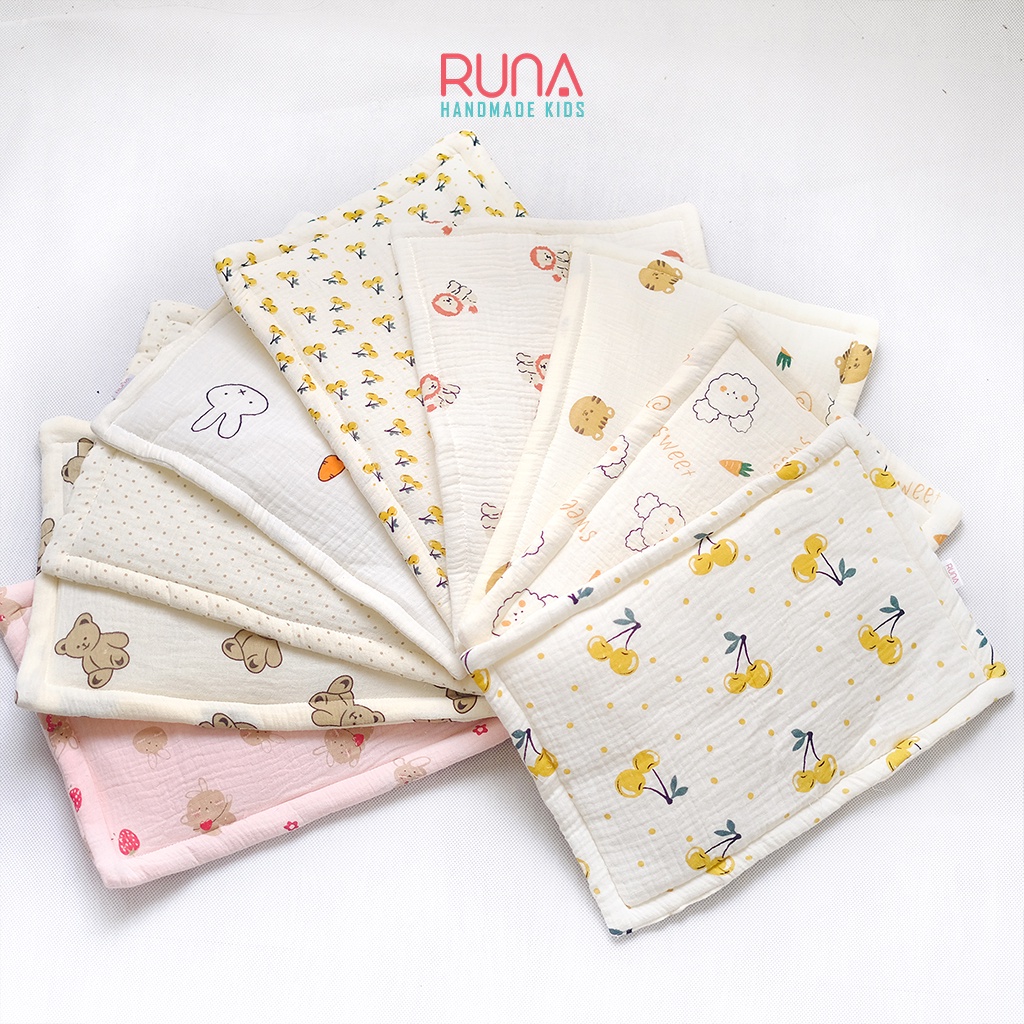 Gối lót đầu cho bé vải xô muslin RUNA KIDS thấm hút thoáng khí hình chữ nhật dễ thương đáng yêu