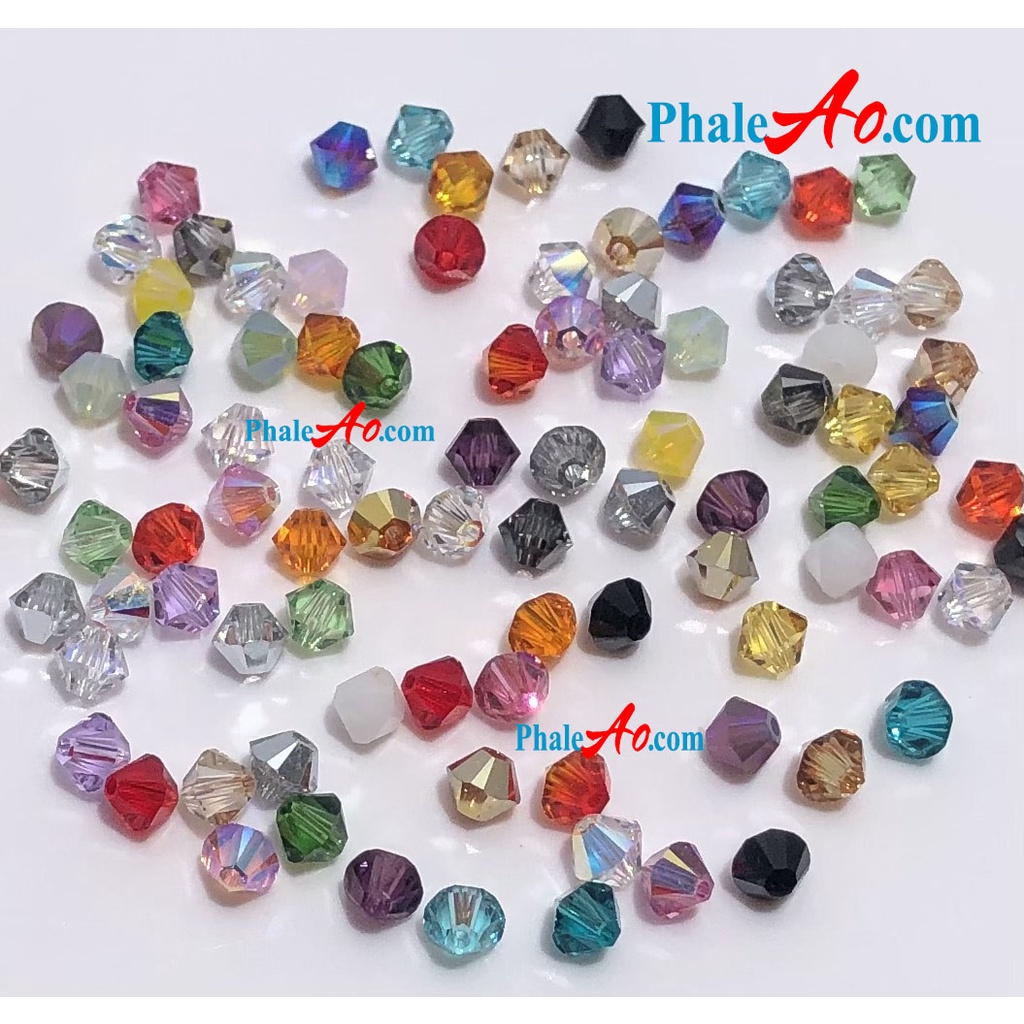 10 Hạt nón 4ly Pha lê SWAROVSKI tùy chọn màu, crystal 5328 bicoin xilion bead 4mm, Tặng dây xỏ -PhaleAo NVJ