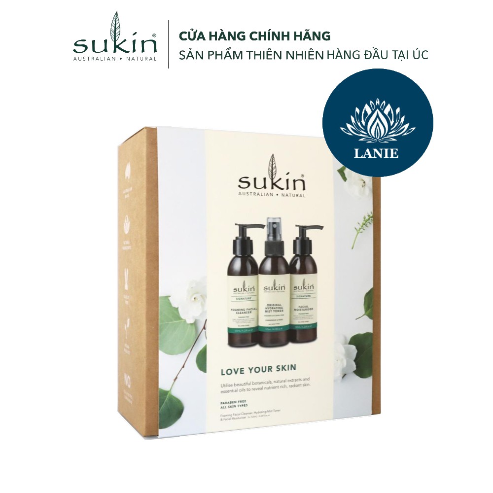 Bộ ba Sukin Pack Love Your Skin Foaming cleanser125ml + Hydrating Mist Toner 125ml + Facial Moisturiser 125ml