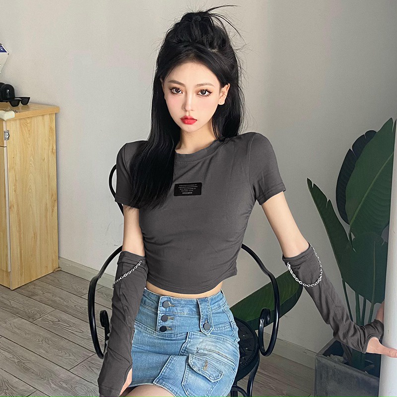 Áo Thun Lửng Tay Dài Cổ Tròn In Chữ Thời Trang Dành Cho Nữ