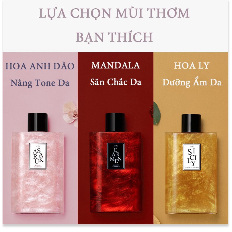 SỮA TẮM NƯỚC HOA ATATU DƯỠNG ẨM TRẮNG DA SĂN CHẮC HƯƠNG THƠM QUYỄN RŨ 315ml [Chính Hãng]