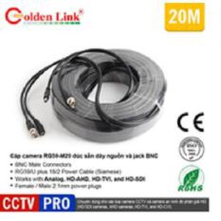 Cáp camera rg59/u+2c goldenlink 20m,cáp camera đúc sẵn dây nguồn và jack bnc rg59-m20