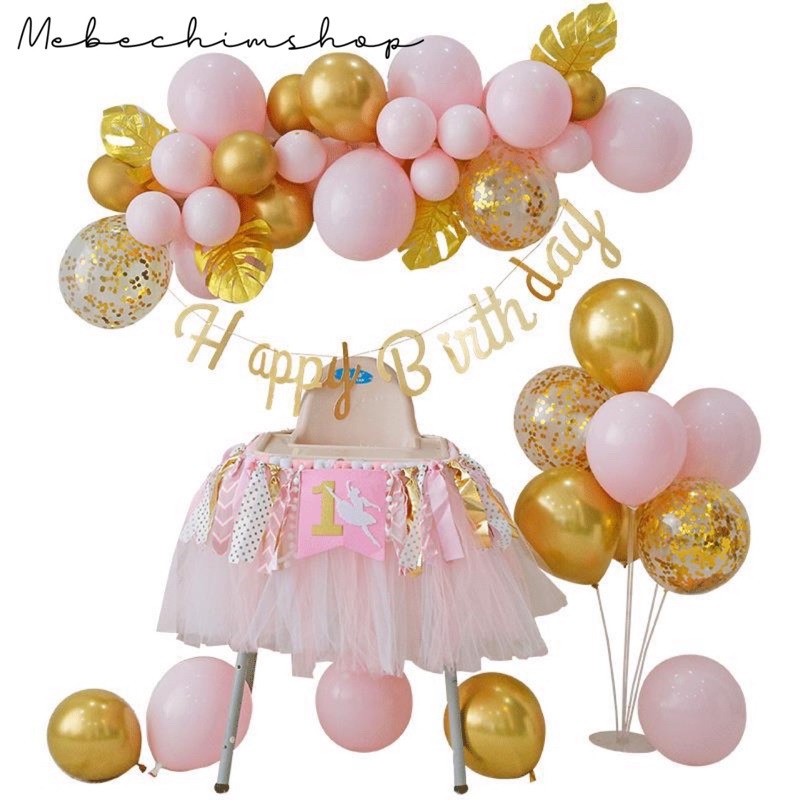 Combo bóng bay trang trí sinh nhật Tông Hồng Pastel Nhạt MG02