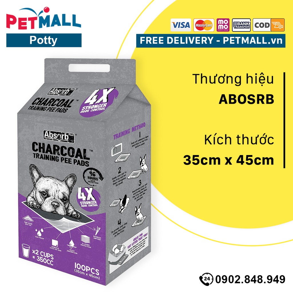 Tấm lót vệ sinh ABS CHARCOAL 35x45cm - 100 tấm than hoạt tính huấn luyện Pee Pads