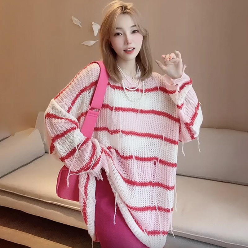 Áo Sweater Dệt Kim Cổ Tròn Dáng Rộng Phối Tua Rua Thời Trang Cho Nữ