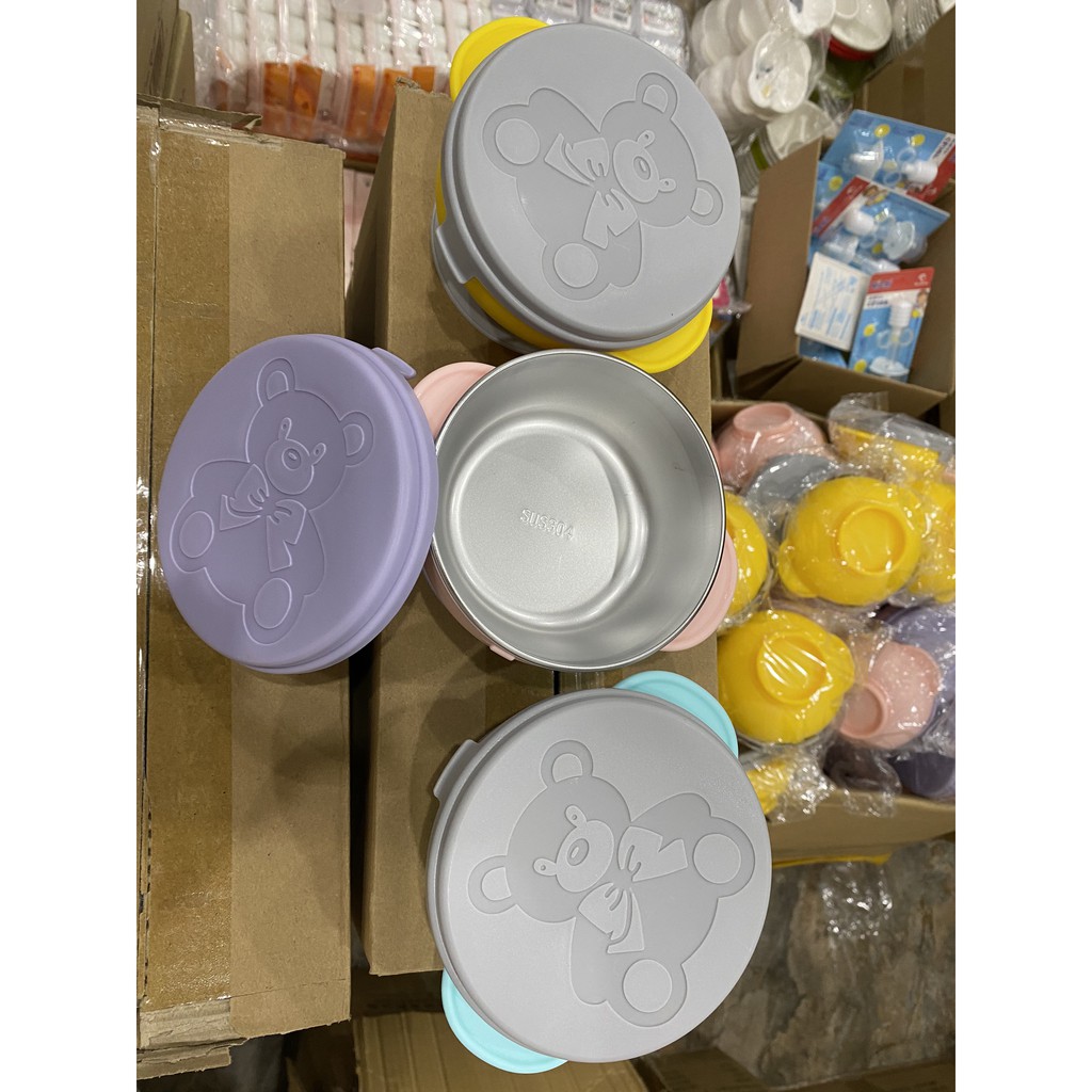 Bát Ăn Dặm inox Chống đổ Đế hút chân không,Hàng cao cấp inox 304 có nắp đậy cho bé