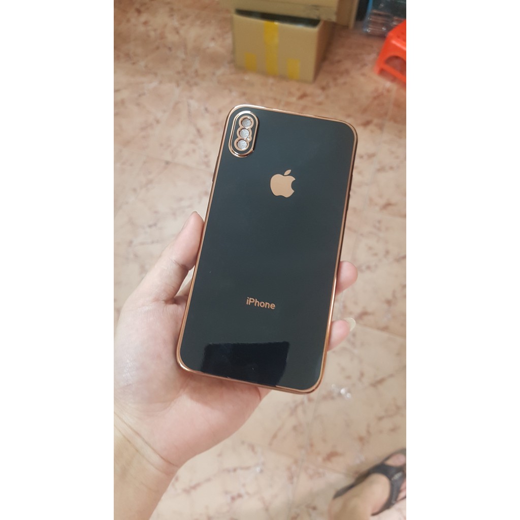 Ốp lưng iphone X - Xs - Xs Max cạnh vuông kiểu dáng iPhone 12 cực đẹp. Ốp dẻo, viền vàng sang trọng. | BigBuy360 - bigbuy360.vn